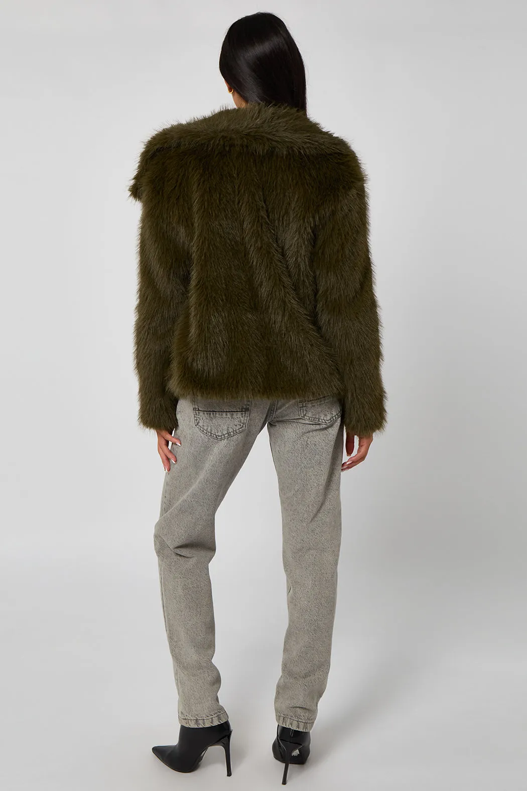Khaki Faux Fur Jacket by Urban Bliss sold by Goddiva product image thumbnail 4