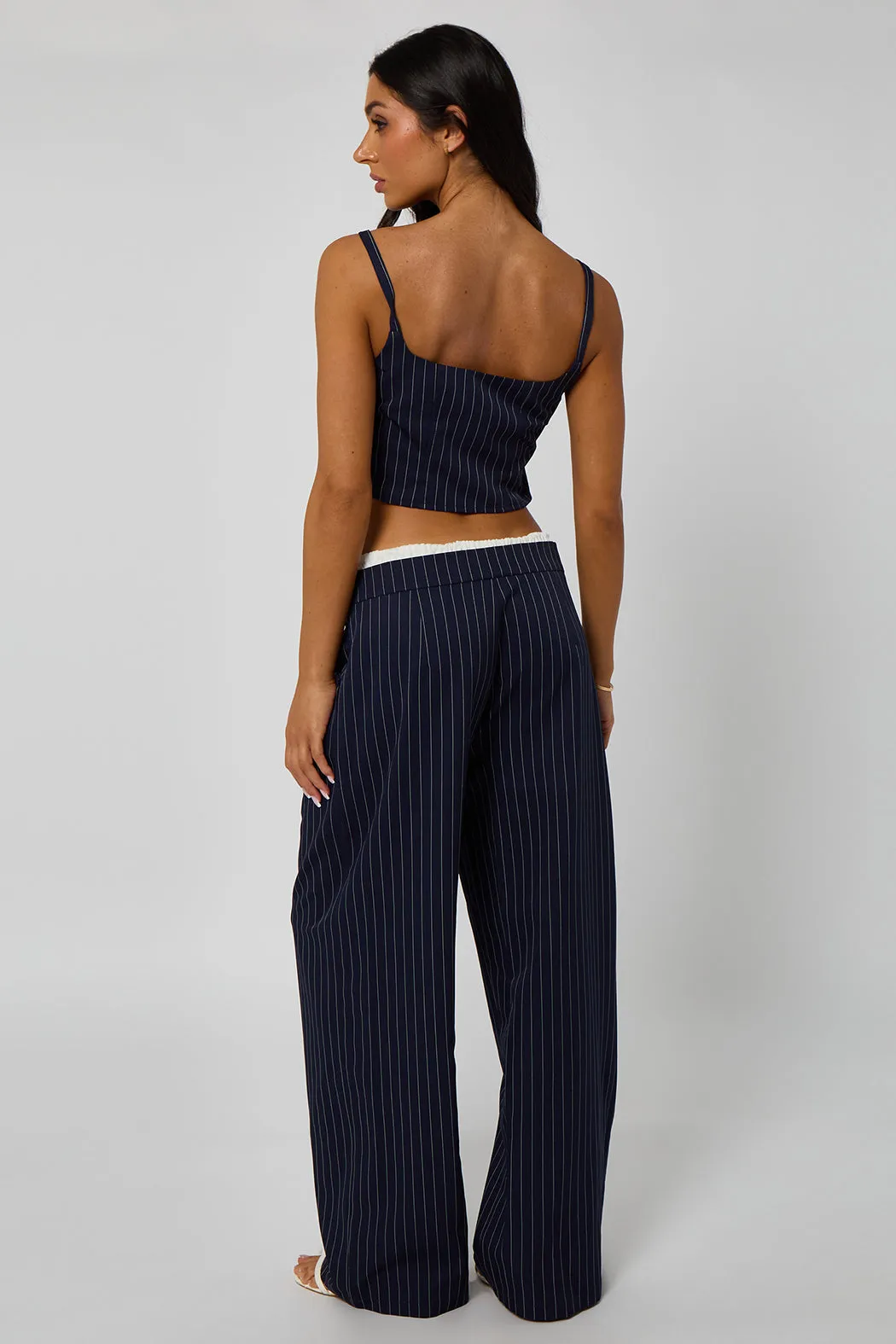 Pinstripe Double Waistband Low Rise Trouser by Urban Bliss sold by Goddiva product image thumbnail 5