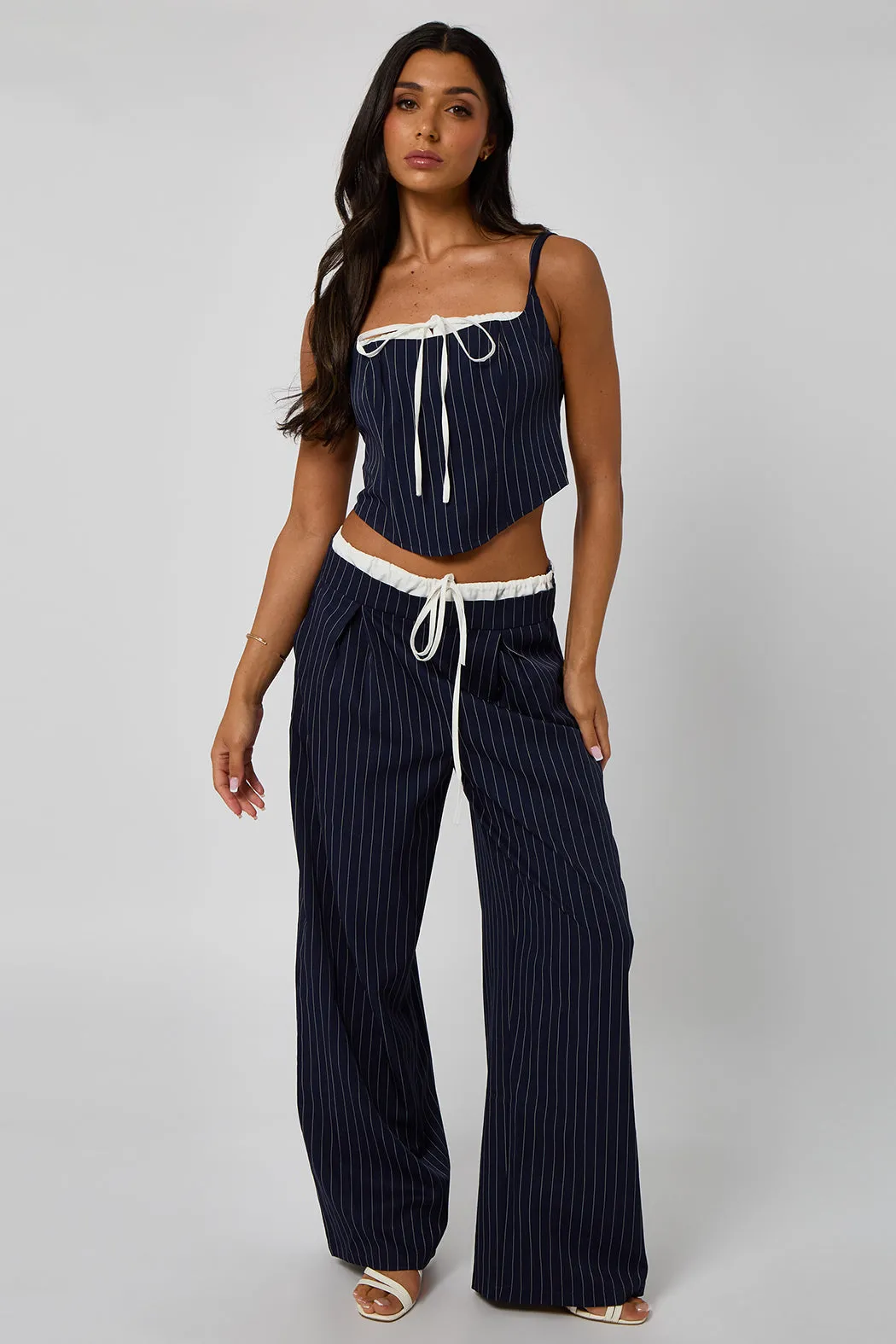 Pinstripe Double Waistband Low Rise Trouser by Urban Bliss sold by Goddiva