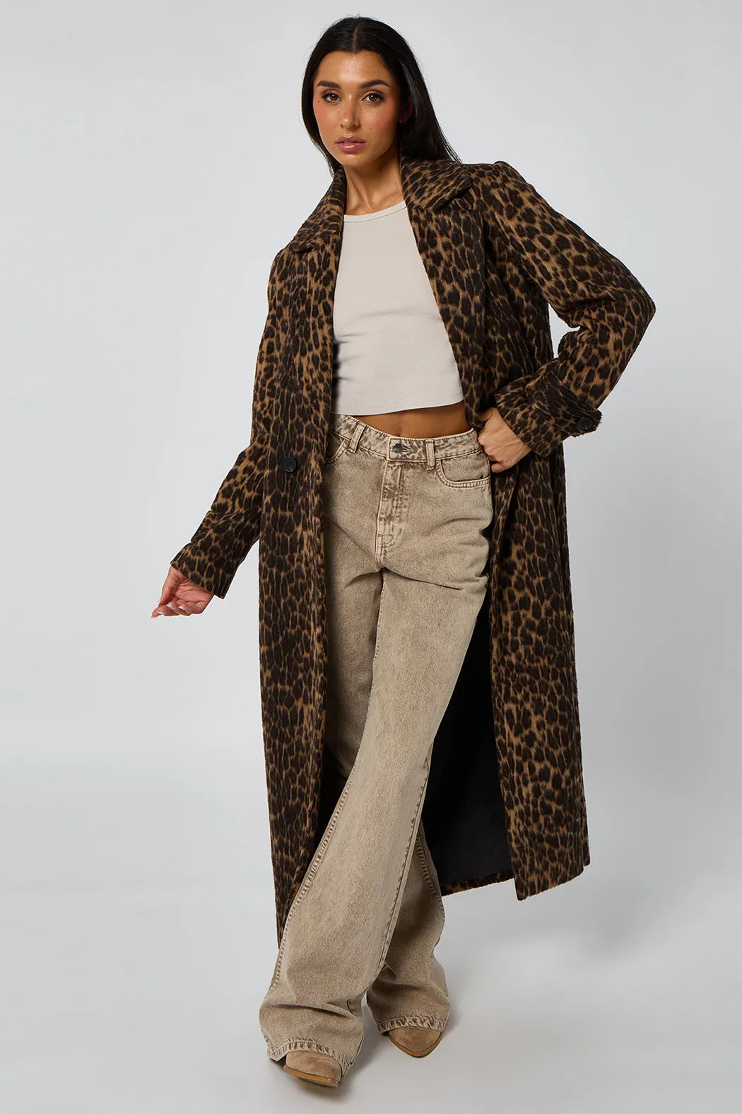 Leopard Faux Wool Formal Coat by Urban Bliss sold by Goddiva product image thumbnail 2