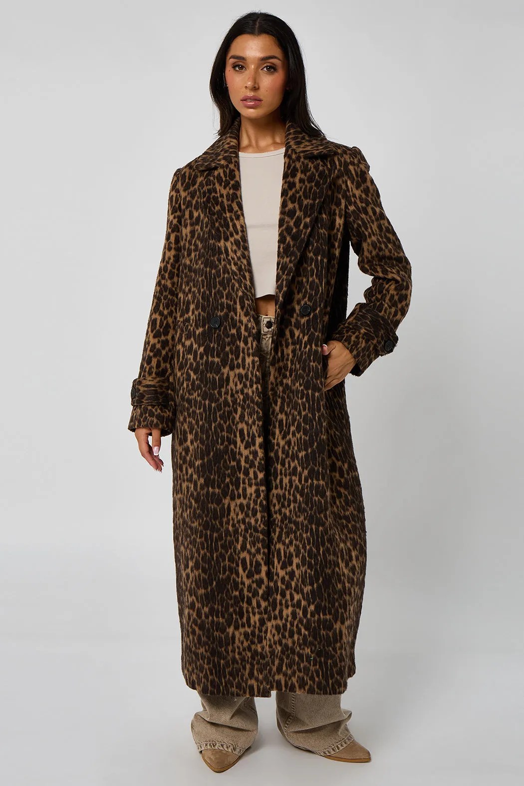 Leopard Faux Wool Formal Coat by Urban Bliss sold by Goddiva product image thumbnail 3
