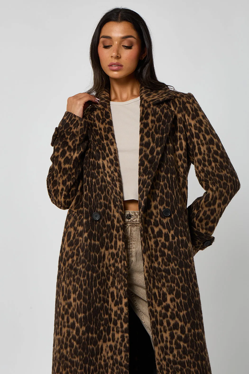 Leopard Faux Wool Formal Coat by Urban Bliss sold by Goddiva product image thumbnail 4