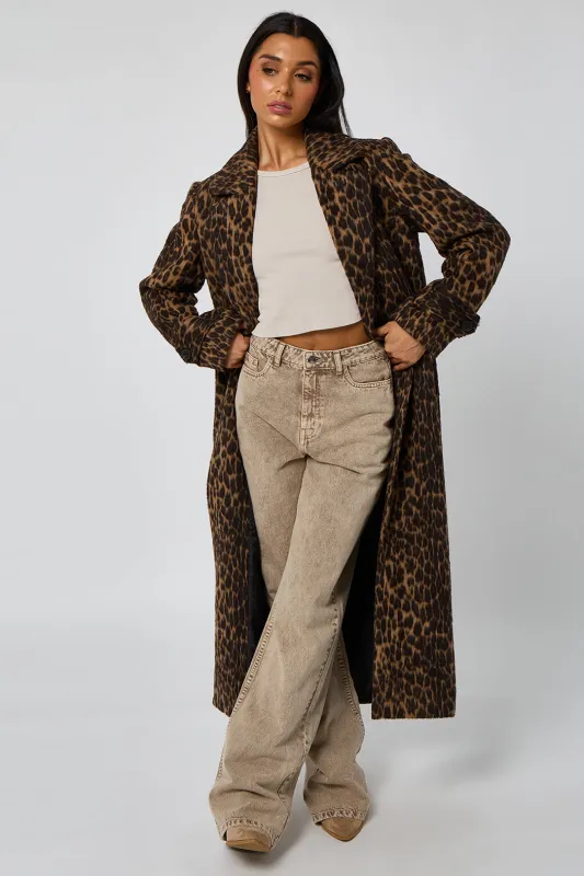 Leopard Faux Wool Formal Coat by Urban Bliss sold by Goddiva