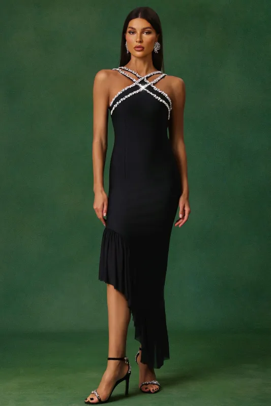 Nialla Sleeveless Diamond Flounce Bandage Maxi Dress by Bella Barnett made by Bella Barnett