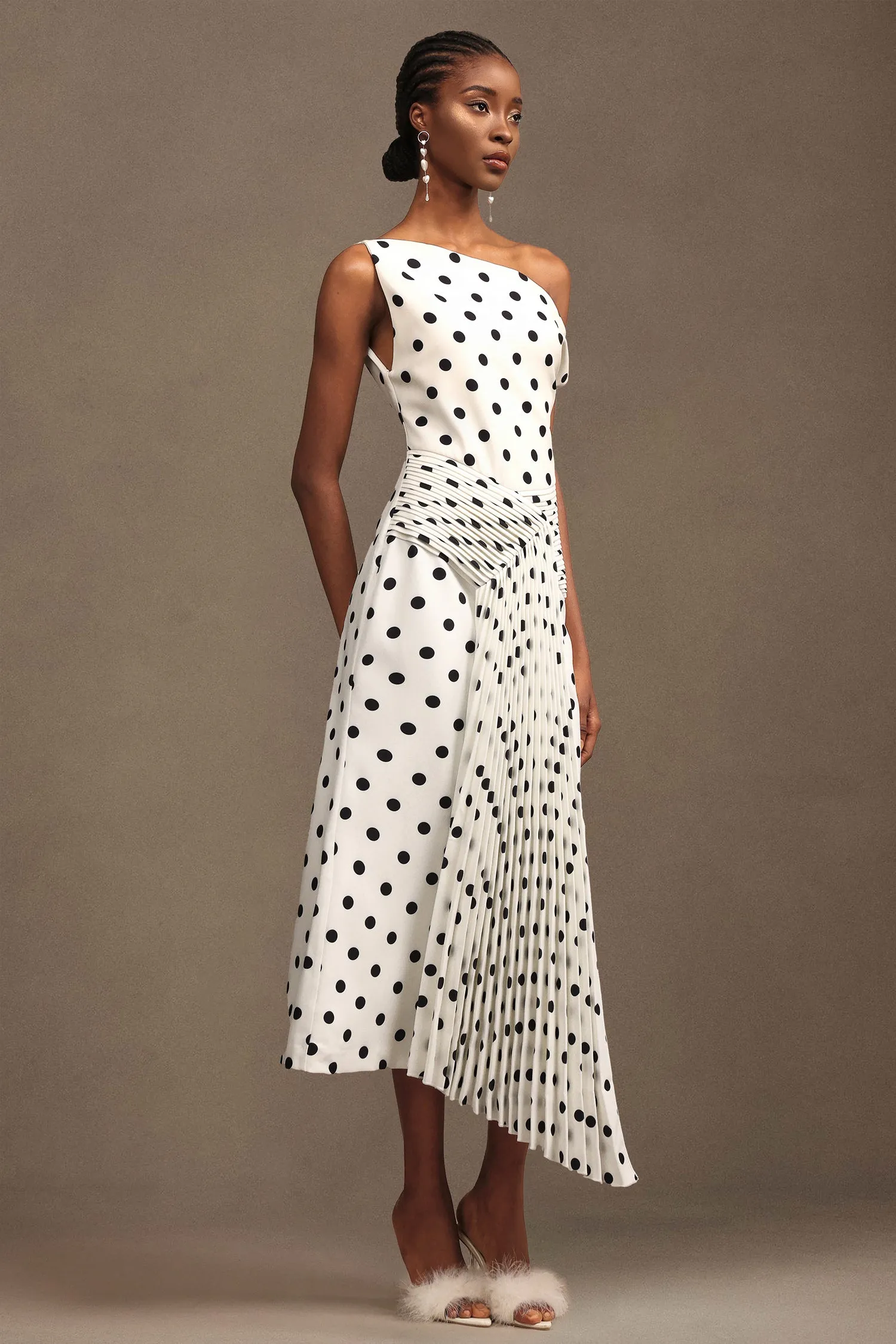 Hutuny Polka Dot One Shoulder Fold Maxi Dress by Bella Barnett sold by Goddiva product image thumbnail 4