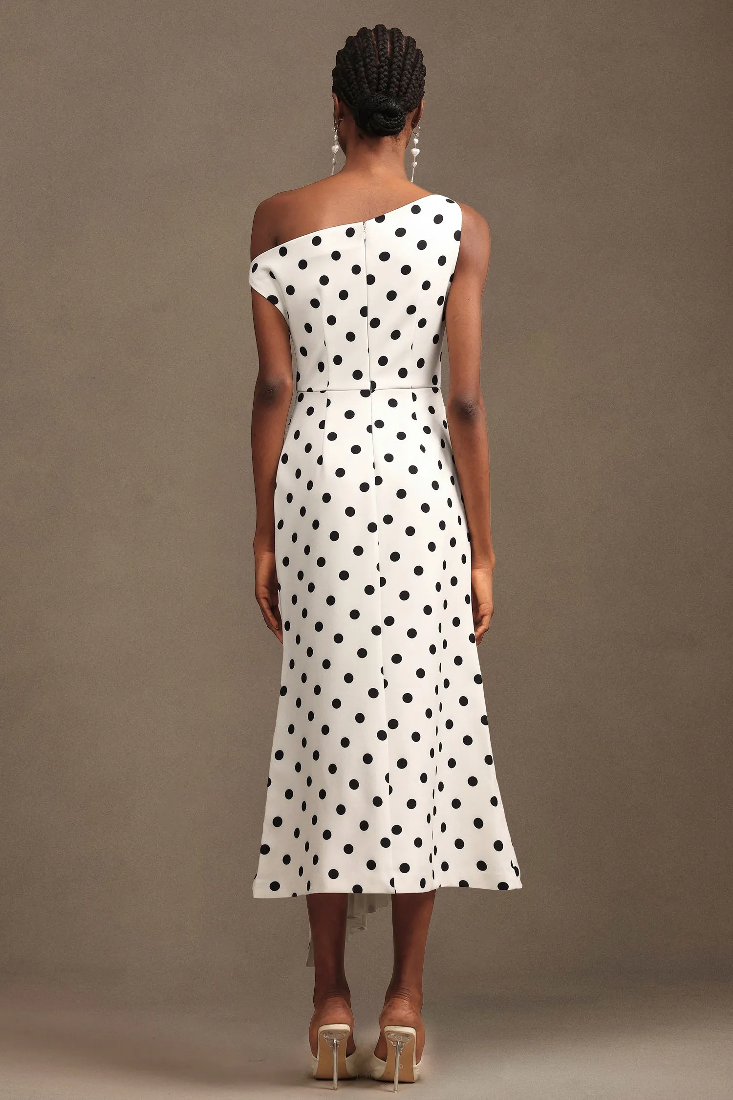 Hutuny Polka Dot One Shoulder Fold Maxi Dress by Bella Barnett sold by Goddiva product image thumbnail 5