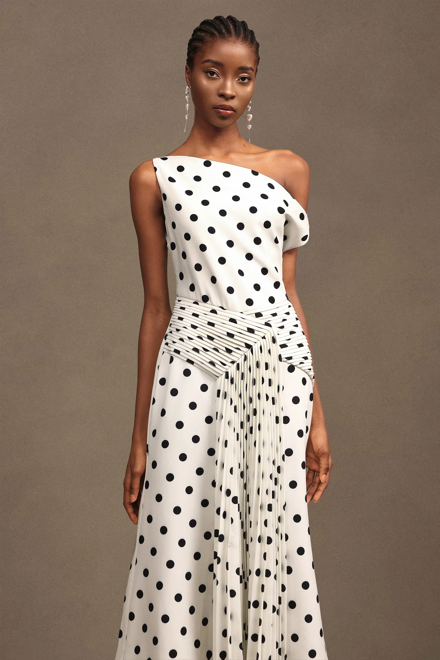 Hutuny Polka Dot One Shoulder Fold Maxi Dress by Bella Barnett sold by Goddiva product image thumbnail 2