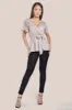 Goddiva Lurex Flutter Sleeve Wrap Top - Champagne sold by Goddiva