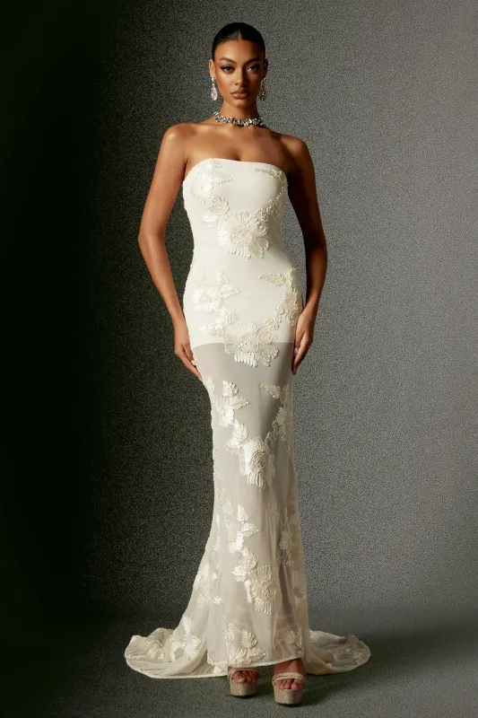 Deliyn Strapless Embroidery Flower Mesh Maxi Dress by Bella Barnett made by Bella Barnett