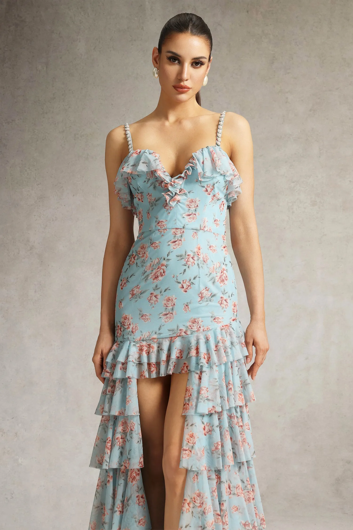 Haliy Floral Print Ruffle Maxi Dress by Bella Barnett sold by Goddiva product image thumbnail 4