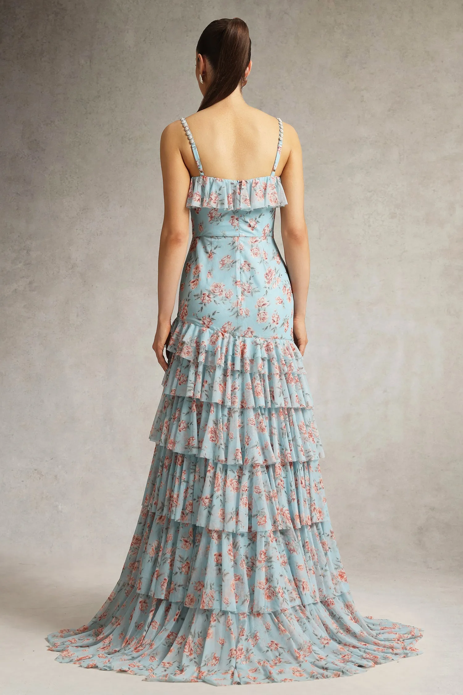 Haliy Floral Print Ruffle Maxi Dress by Bella Barnett sold by Goddiva product image thumbnail 5