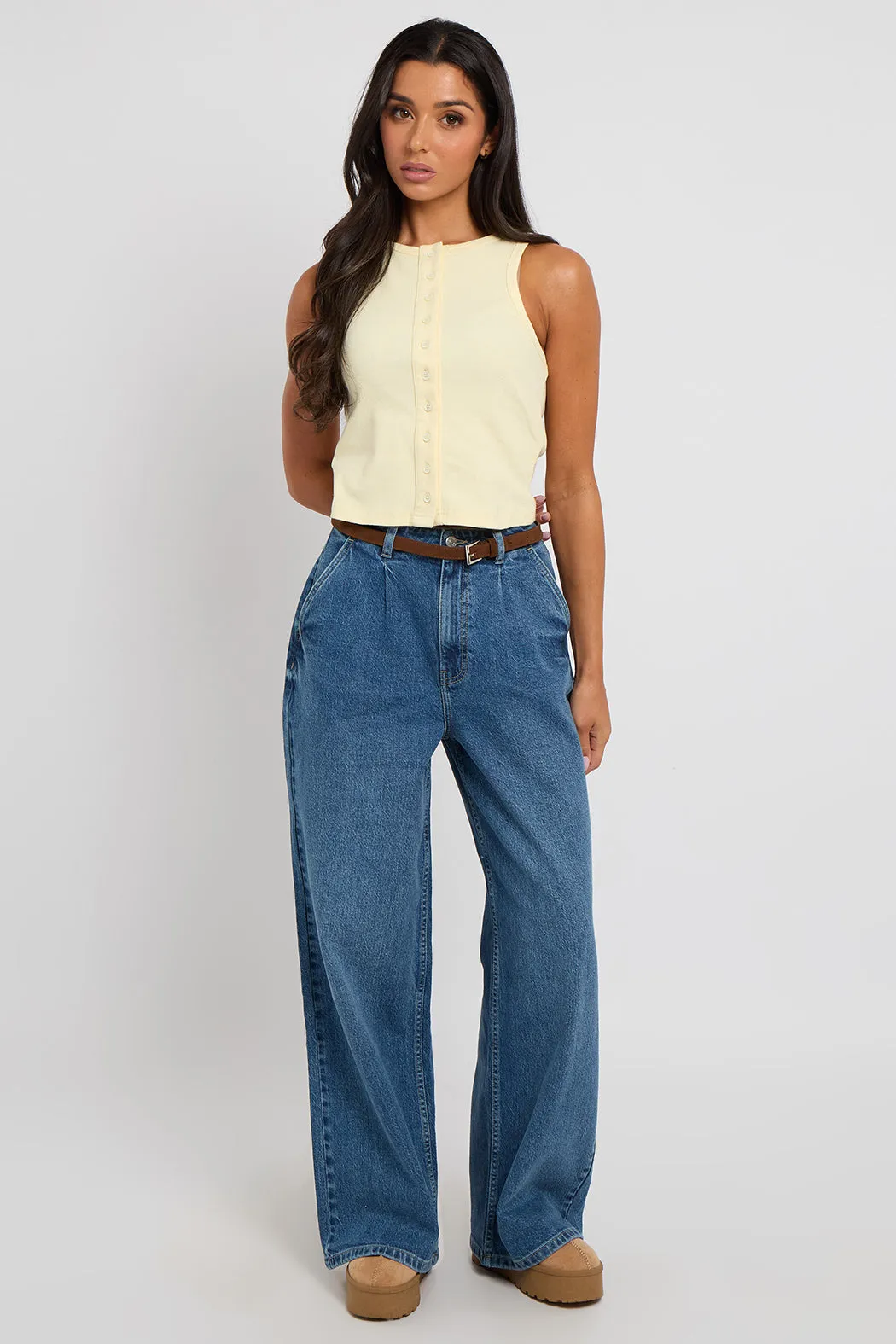 Lemon Sleeveless Button Front Top by Urban Bliss sold by Goddiva product image thumbnail 3