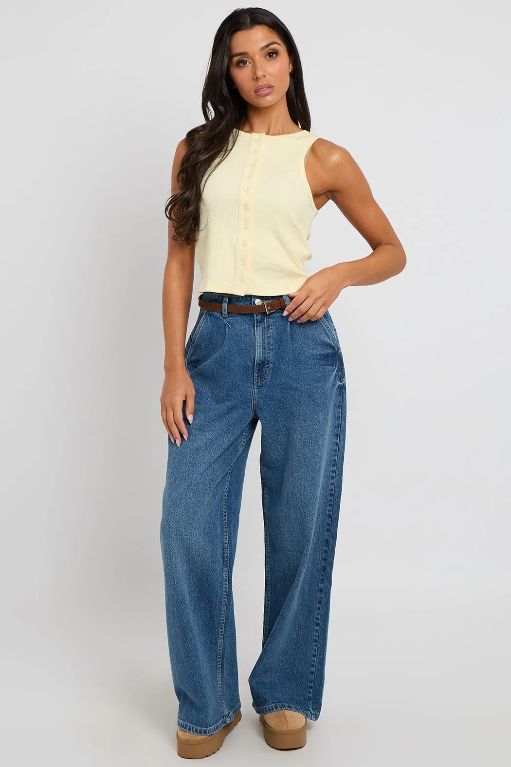 Lemon Sleeveless Button Front Top by Urban Bliss sold by Goddiva product image thumbnail 4