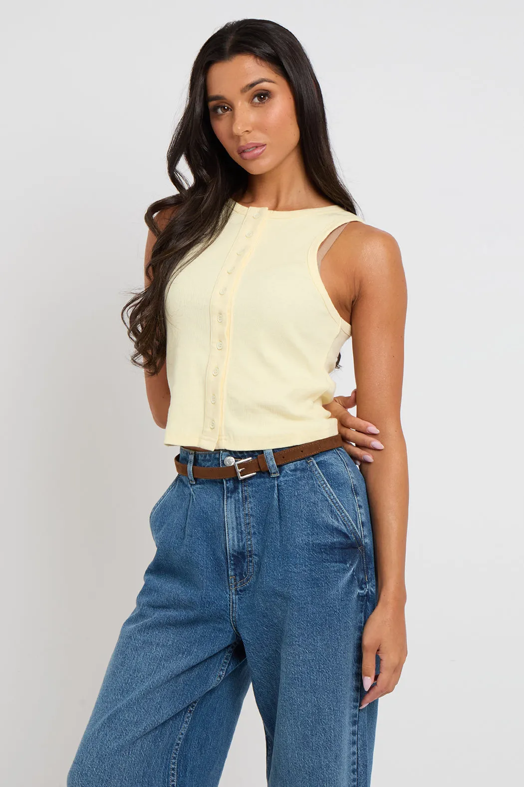 Lemon Sleeveless Button Front Top by Urban Bliss sold by Goddiva product image thumbnail 2