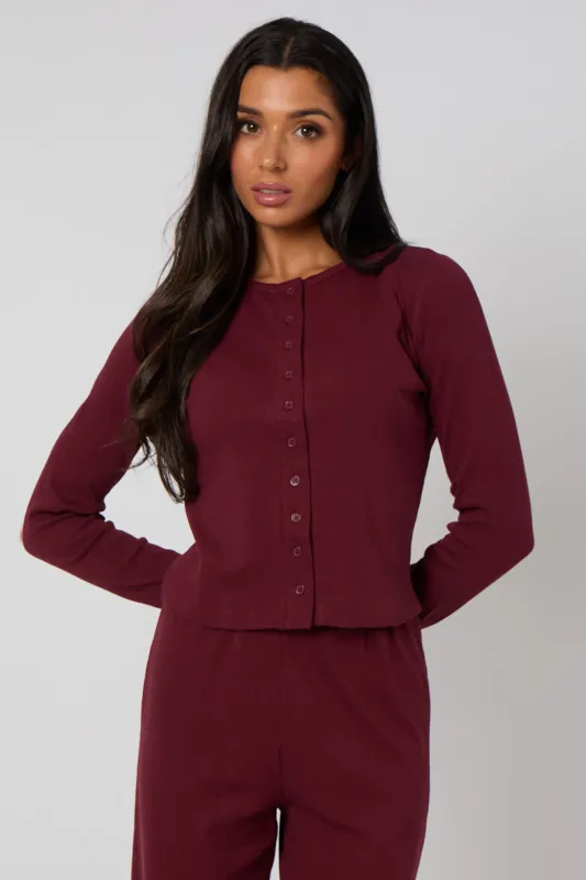 Burgundy Long Sleeved Button Front Top by Urban Bliss made by Goddiva
