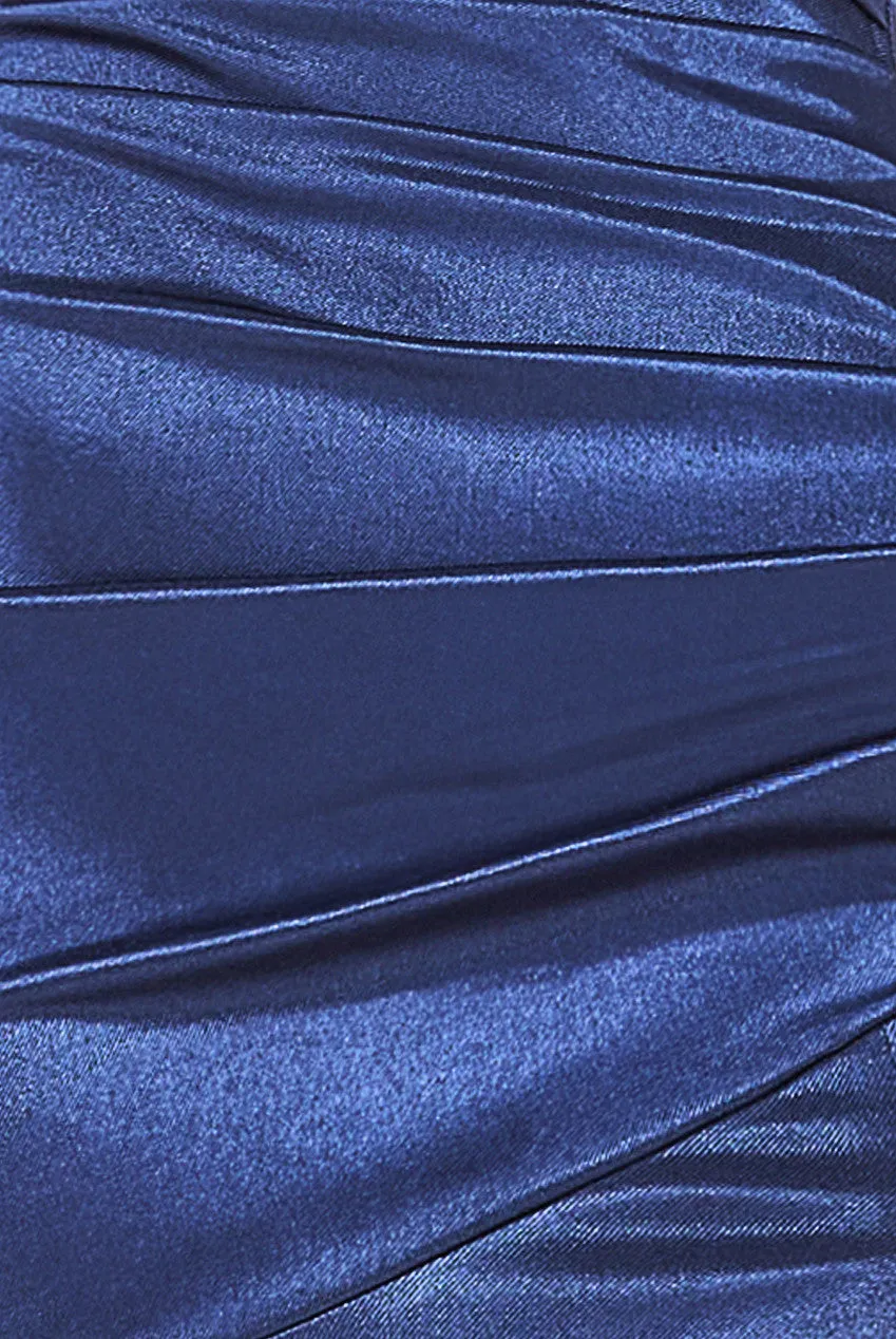 Satin Off Shoulder Pleated Maxi Dress - Navy Blue by Goddiva sold by Goddiva product image thumbnail 4