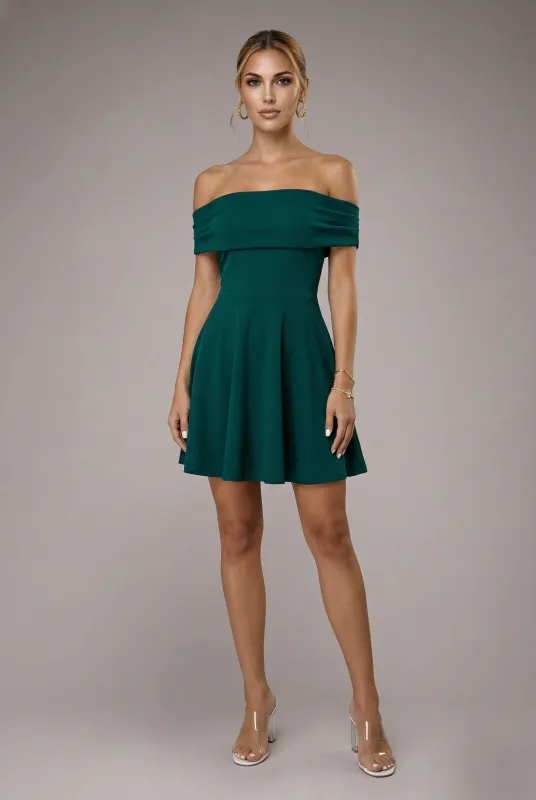 Strapless Crepe Skater Mini Dress - Emerald Green by Goddiva made by Goddiva