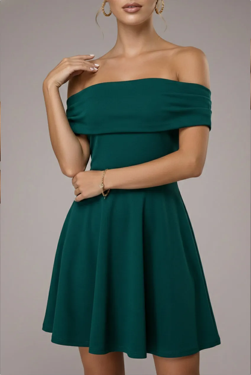 Strapless Crepe Skater Mini Dress - Emerald Green by Goddiva sold by Goddiva product image thumbnail 3