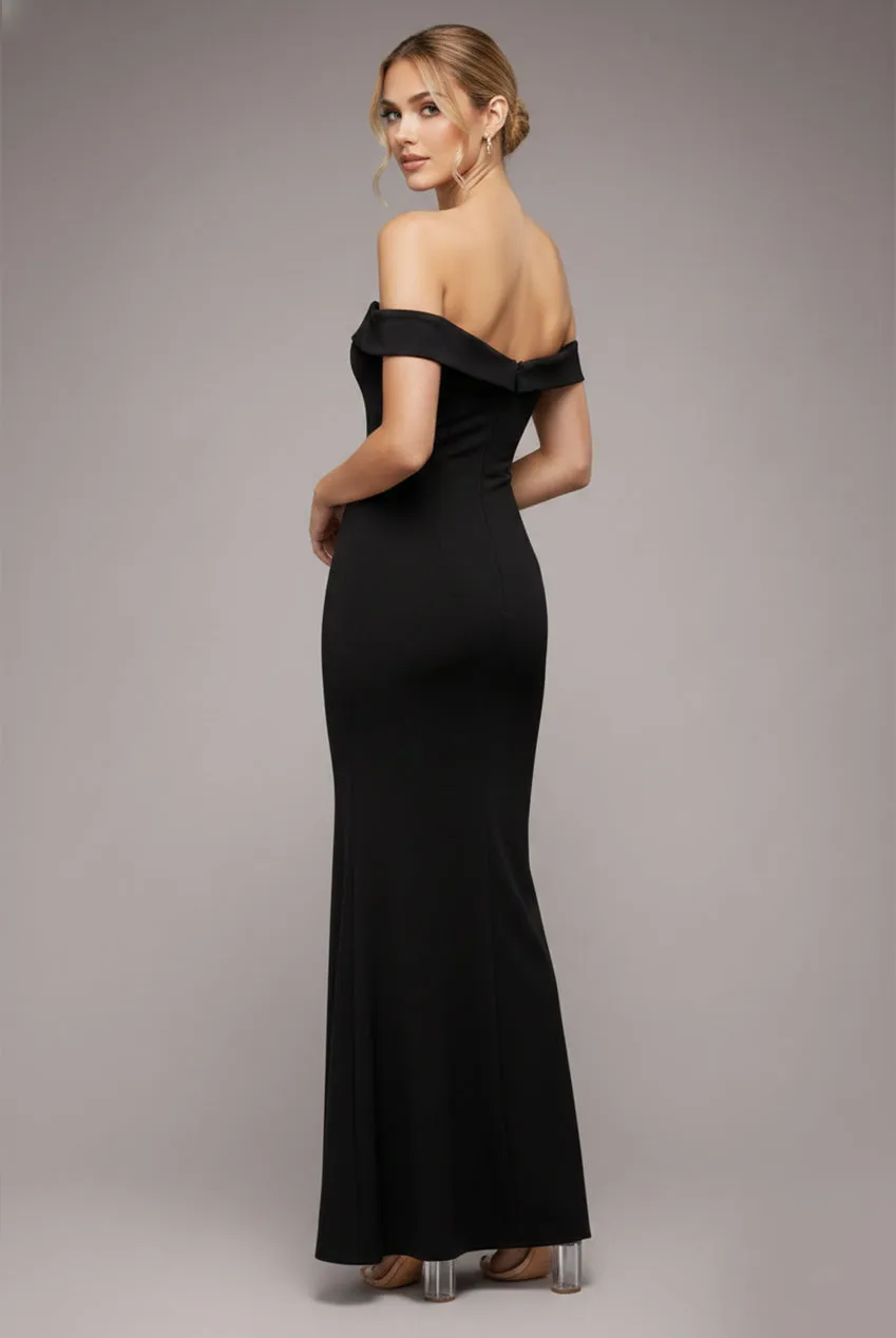 Chiffon Off The Shoulder Cowl Neck Maxi Dress - Black by Goddiva sold by Goddiva product image thumbnail 2