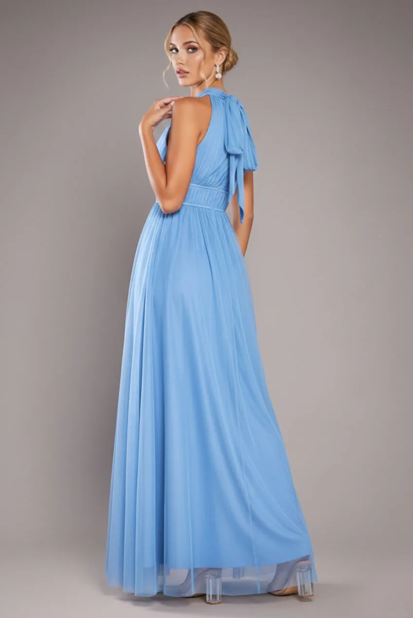 Halter Neck Mesh Tie Maxi Dress - Dusty Blue by Goddiva sold by Goddiva product image thumbnail 2