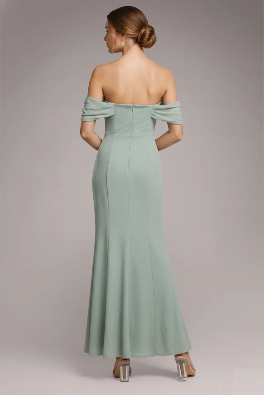 Petite Bardot Scuba & Chiffon Cowl Maxi Dress - Sage Green by Goddiva sold by Goddiva product image thumbnail 2