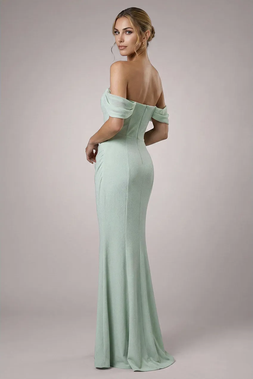 Bardot Scuba & Chiffon Cowl Maxi Dress - Sage Green by Goddiva sold by Goddiva product image thumbnail 2