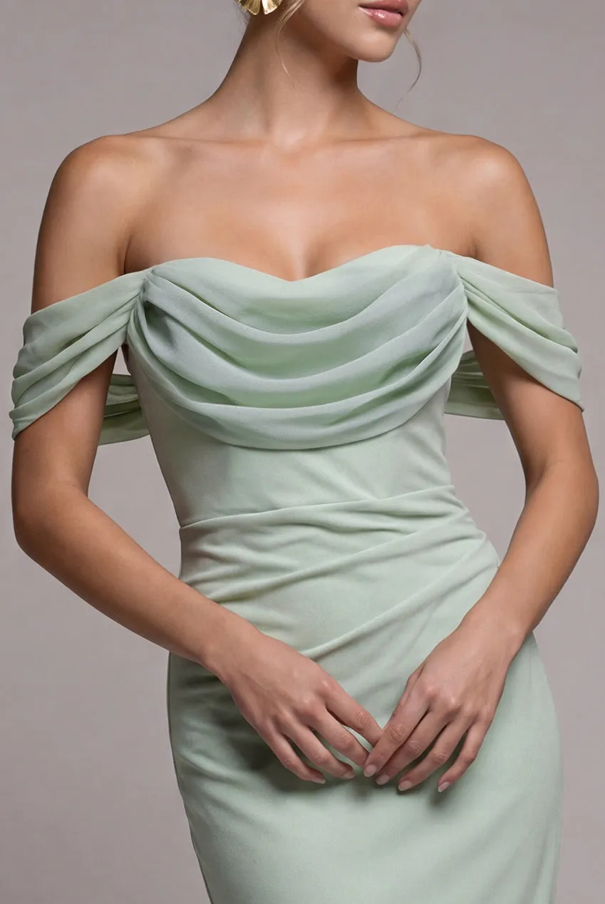 Bardot Scuba & Chiffon Cowl Maxi Dress - Sage Green by Goddiva sold by Goddiva product image thumbnail 3