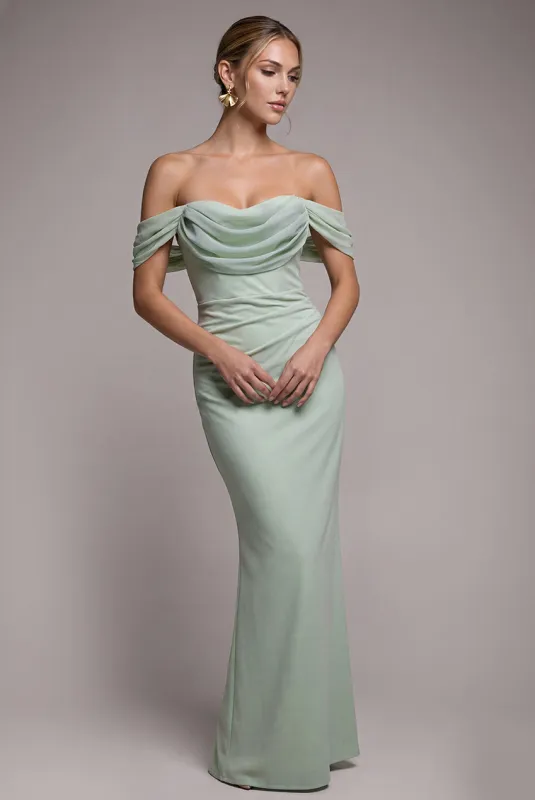 Bardot Scuba & Chiffon Cowl Maxi Dress - Sage Green by Goddiva sold by Goddiva