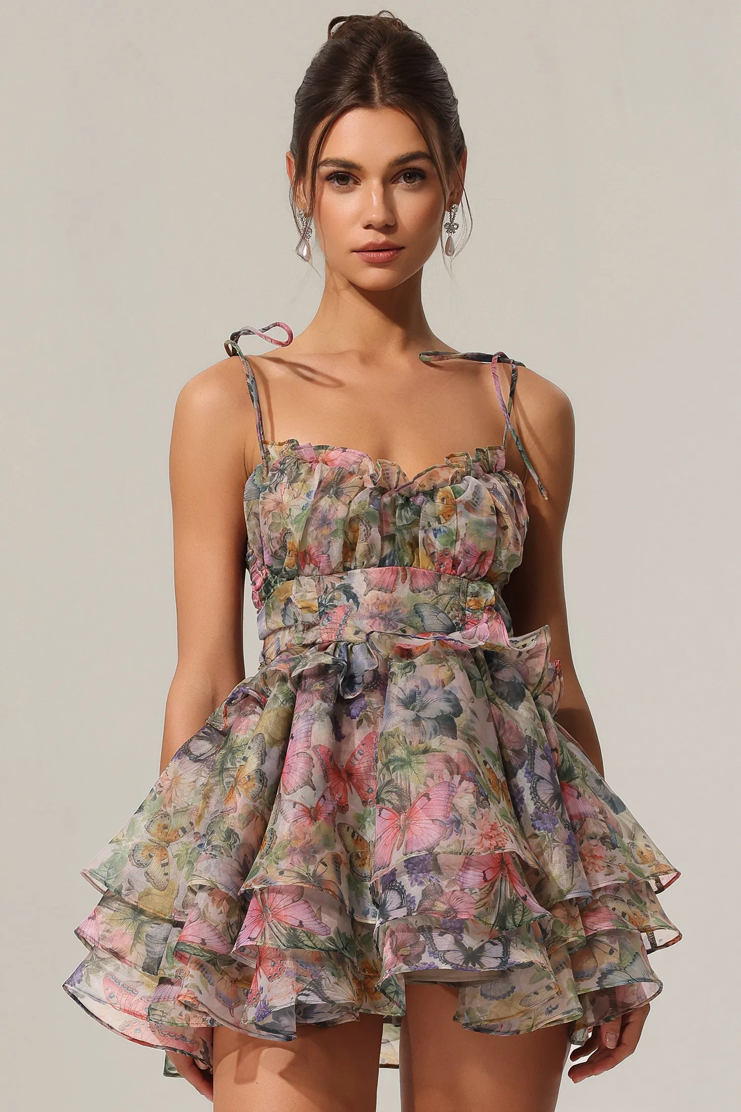 Hester Sleeveless V-Neck Lacing Flounce Mini Dress by Bella Barnett sold by Goddiva product image thumbnail 5