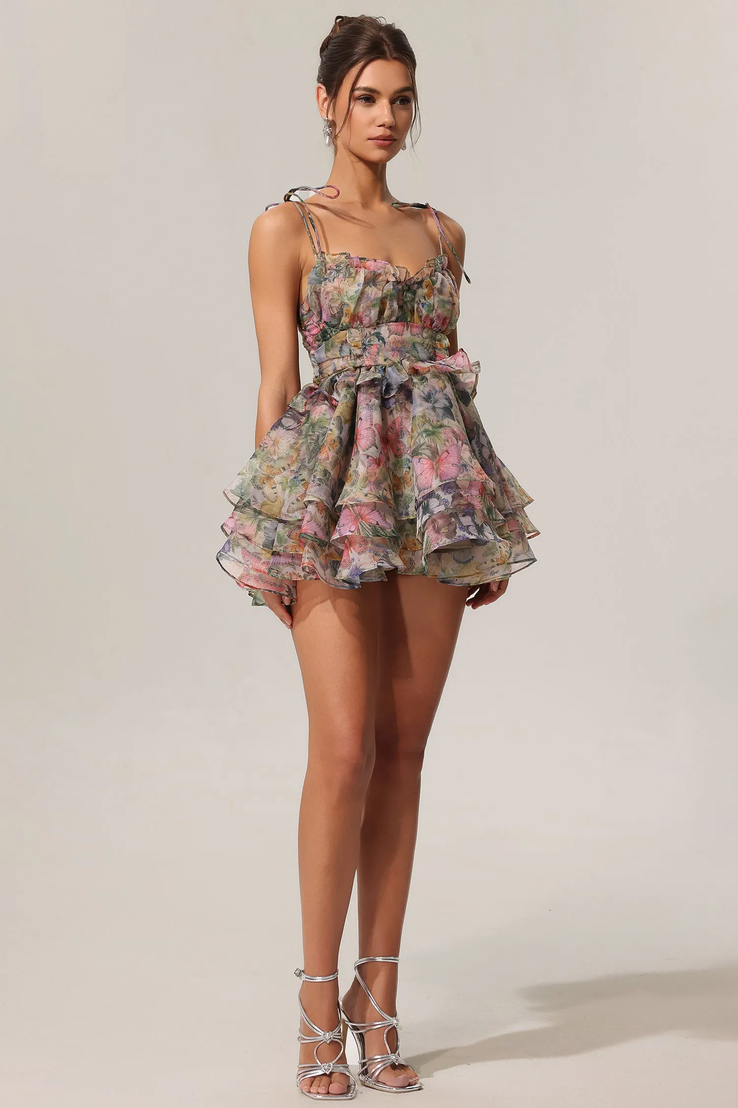 Hester Sleeveless V-Neck Lacing Flounce Mini Dress by Bella Barnett sold by Goddiva product image thumbnail 2