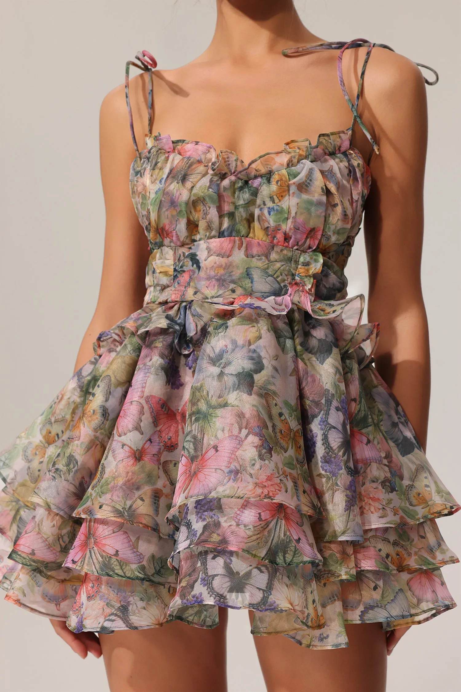 Hester Sleeveless V-Neck Lacing Flounce Mini Dress by Bella Barnett sold by Goddiva product image thumbnail 4