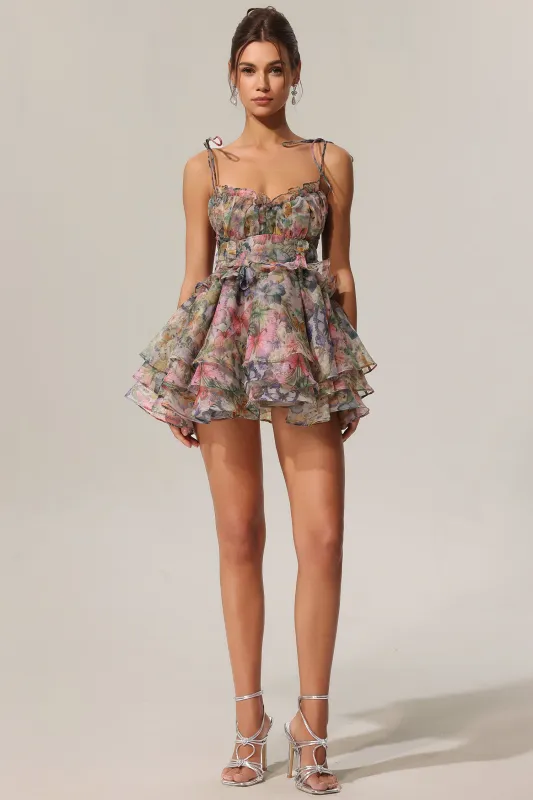 Hester Sleeveless V-Neck Lacing Flounce Mini Dress by Bella Barnett sold by Goddiva