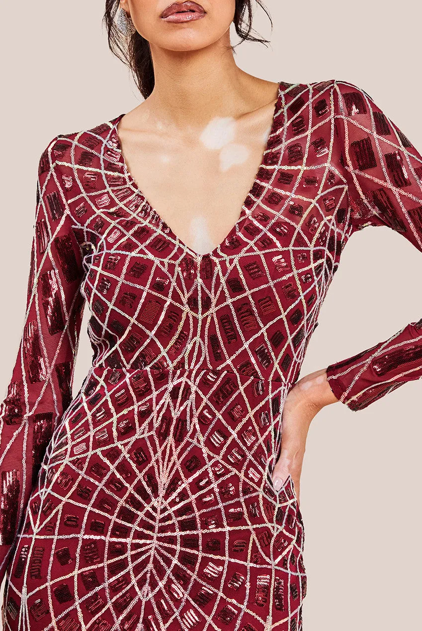 Geo Sequin Long Sleeve Maxi Dress - Wine by Goddiva sold by Goddiva product image thumbnail 3