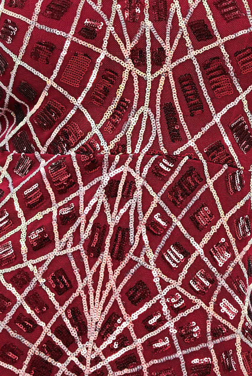 Geo Sequin Long Sleeve Maxi Dress - Wine by Goddiva sold by Goddiva product image thumbnail 4