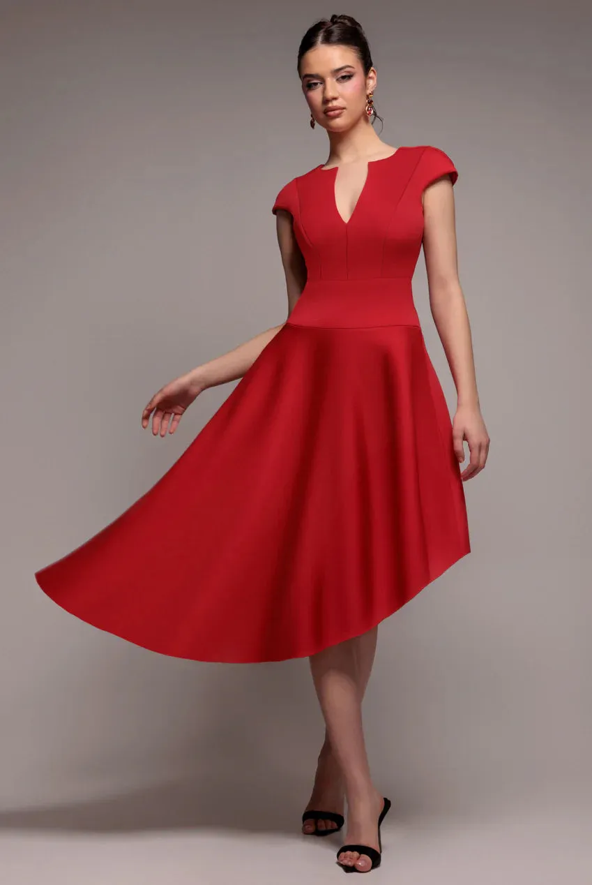 Cap Sleeve Skater High Low Midi Dress - Red by Goddiva sold by Goddiva product image thumbnail 2
