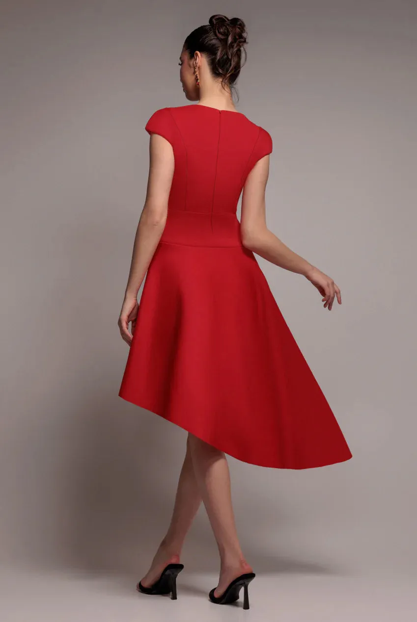 Cap Sleeve Skater High Low Midi Dress - Red by Goddiva sold by Goddiva product image thumbnail 3