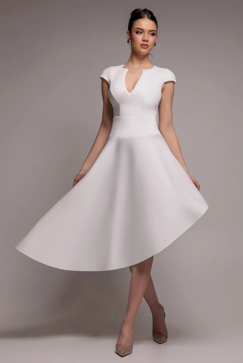 Cap Sleeve Skater High Low Midi Dress - Cream by Goddiva sold by Goddiva