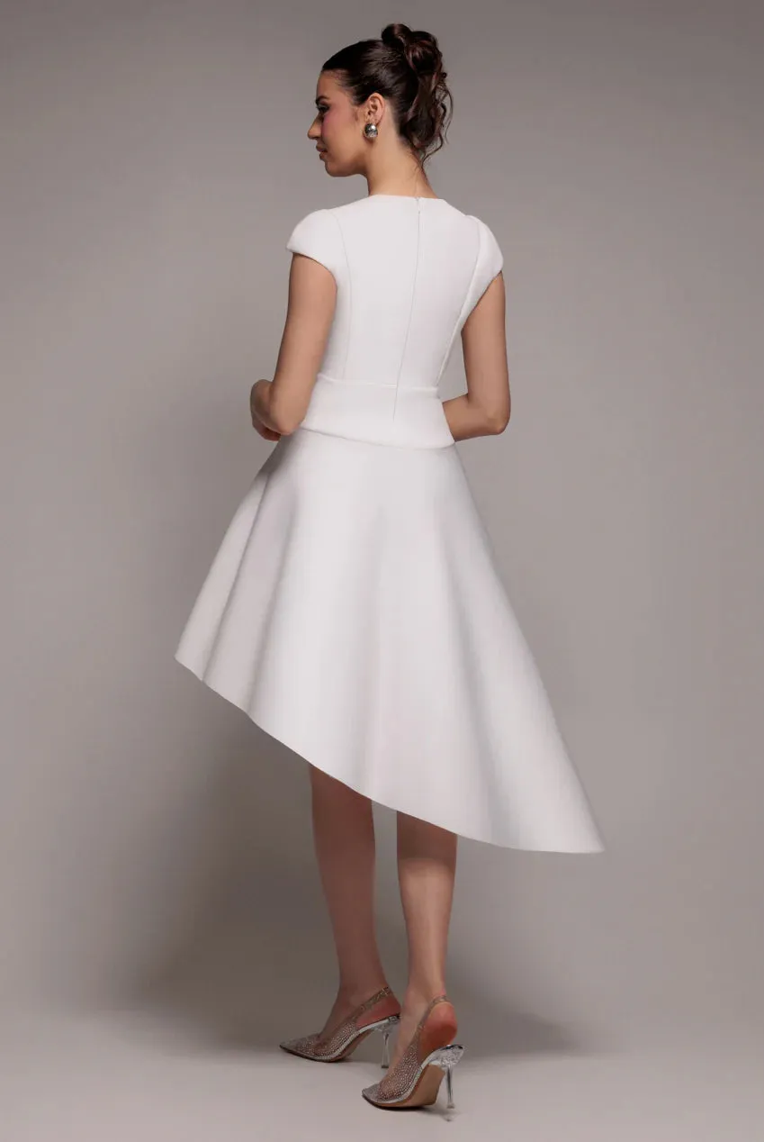 Cap Sleeve Skater High Low Midi Dress - Cream by Goddiva sold by Goddiva product image thumbnail 2