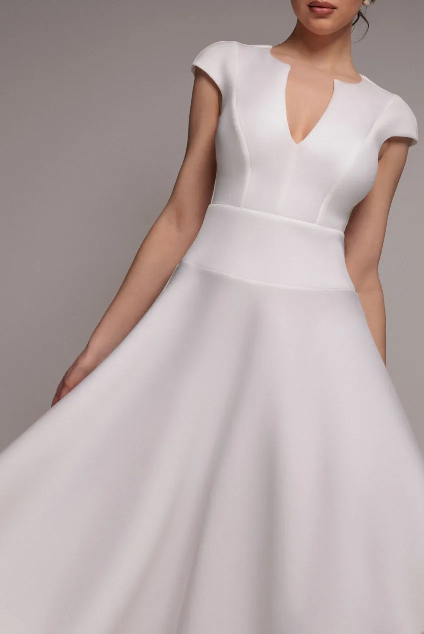 Cap Sleeve Skater High Low Midi Dress - Cream by Goddiva sold by Goddiva product image thumbnail 3