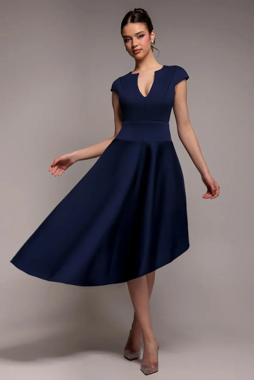 Cap Sleeve Skater High Low Midi Dress - Navy Blue by Goddiva sold by Goddiva product image thumbnail 3