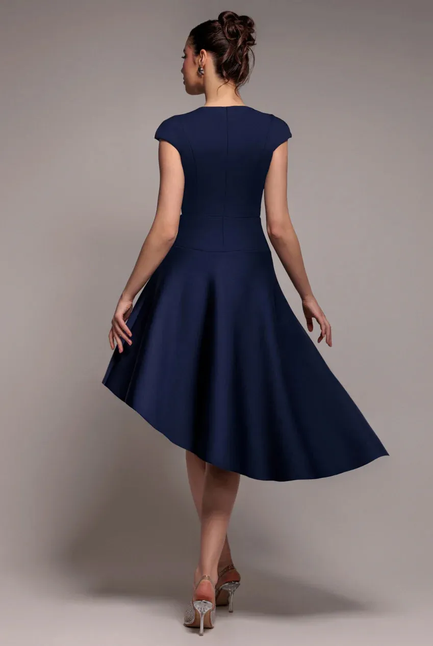 Cap Sleeve Skater High Low Midi Dress - Navy Blue by Goddiva sold by Goddiva product image thumbnail 2