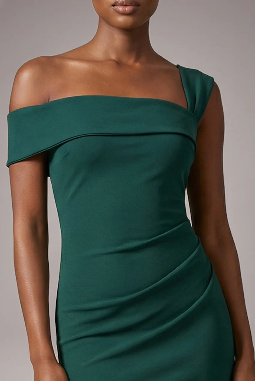 Off The Shoulder Pleated Waist Maxi Dress - Emerald Green by Goddiva sold by Goddiva product image thumbnail 3