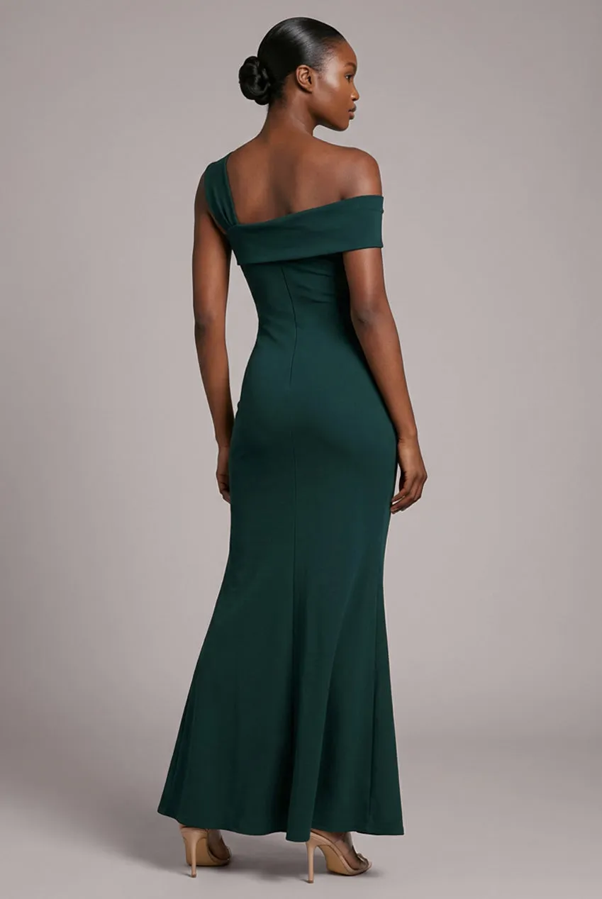 Off The Shoulder Pleated Waist Maxi Dress - Emerald Green by Goddiva sold by Goddiva product image thumbnail 2