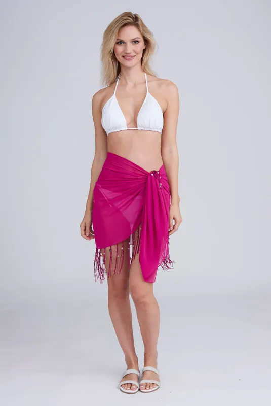 San Remo Beaded Sarong - Fuchsia by Pia Rossini sold by Goddiva