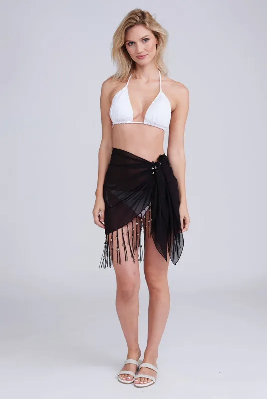 San Remo Beaded Sarong - Black by Pia Rossini sold by Goddiva