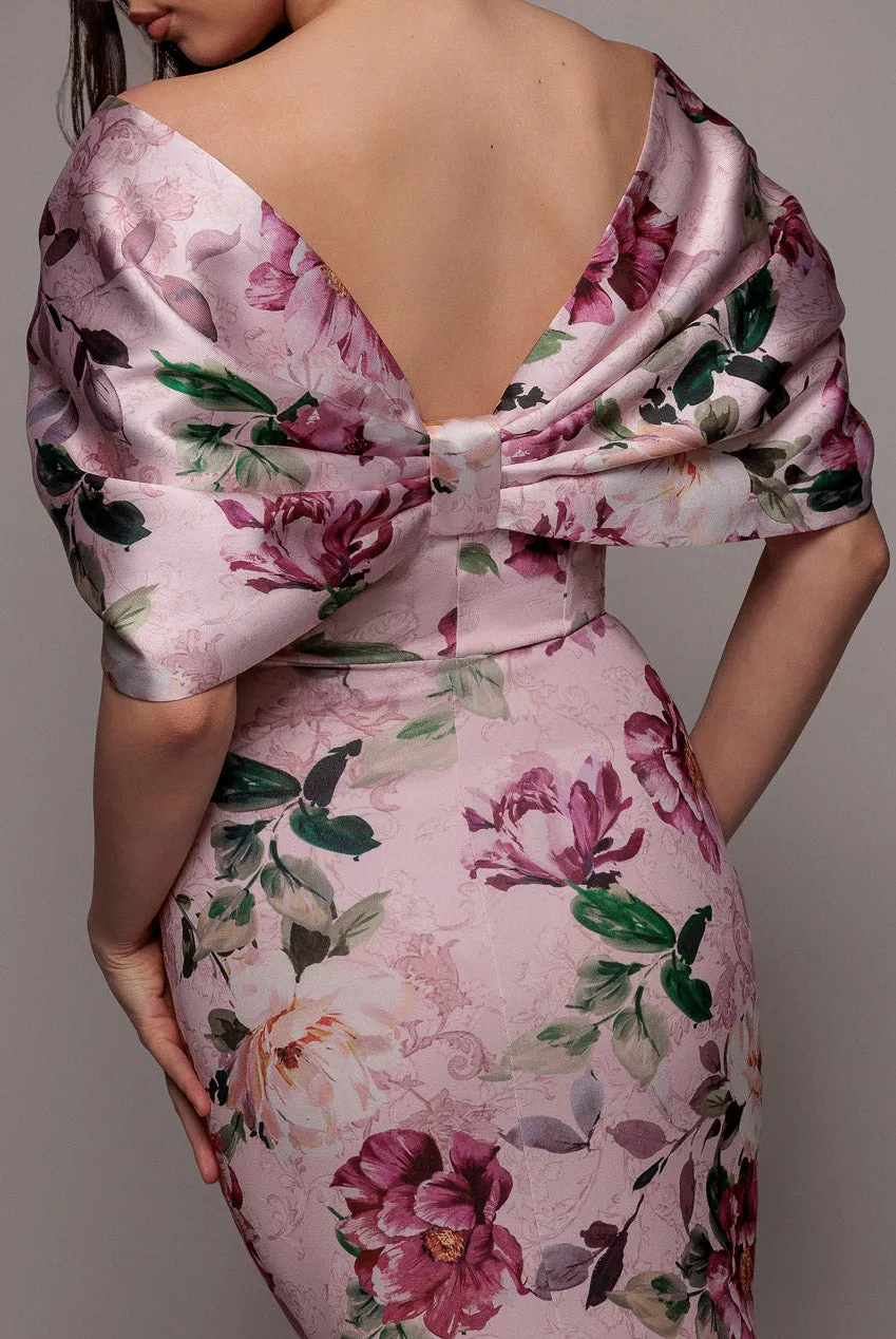 Off Shoulder Floral Bow Back Maxi Dress - Blush Pink by Goddiva sold by Goddiva product image thumbnail 4