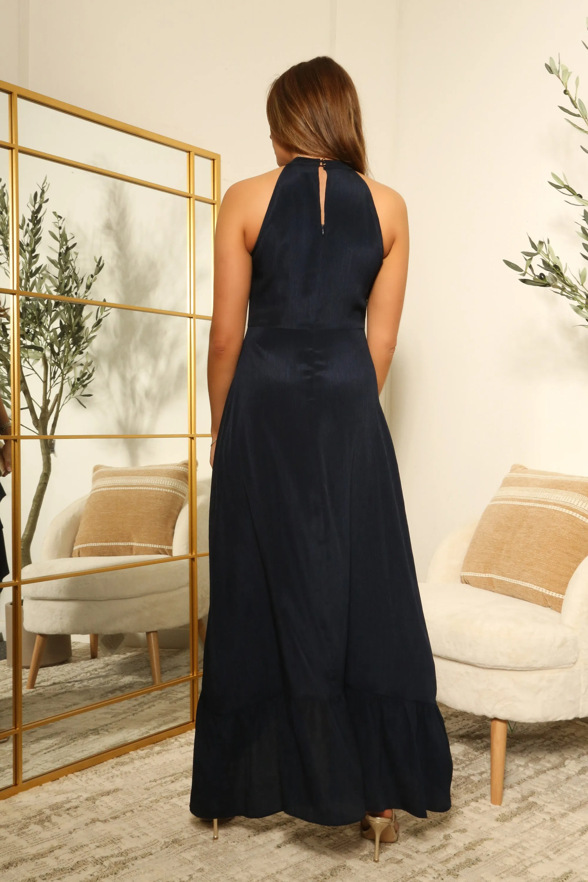 Green Crepe Halter Neck Wrap Front Frill Maxi Dress by Double Second sold by Goddiva product image thumbnail 4
