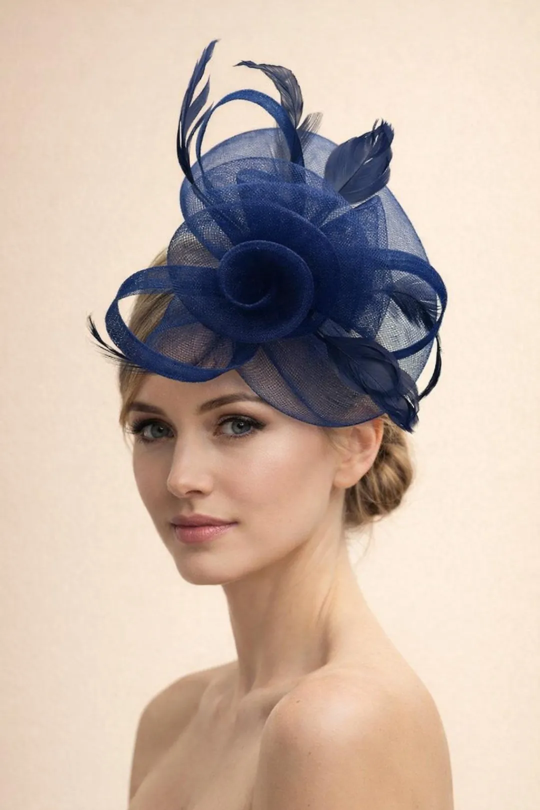 Floral Fascinator With A Wide Base In Navy by SVNX sold by Goddiva product image thumbnail 3