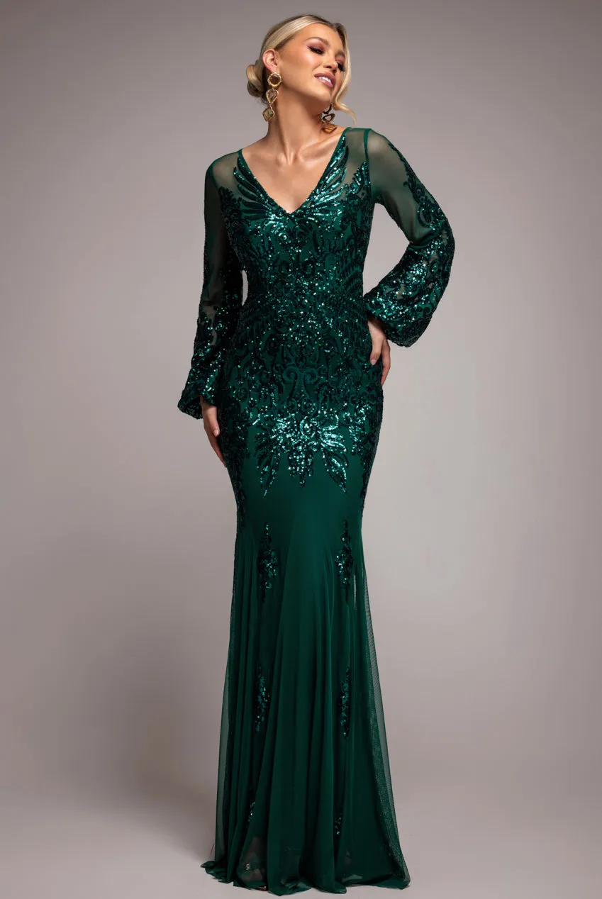 Embellished Sequin Bishop Sleeve Maxi Dress - Emerald Green by Goddiva sold by Goddiva product image thumbnail 3