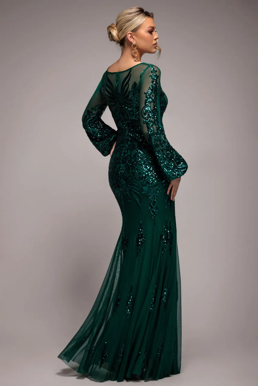 Embellished Sequin Bishop Sleeve Maxi Dress - Emerald Green by Goddiva sold by Goddiva product image thumbnail 2